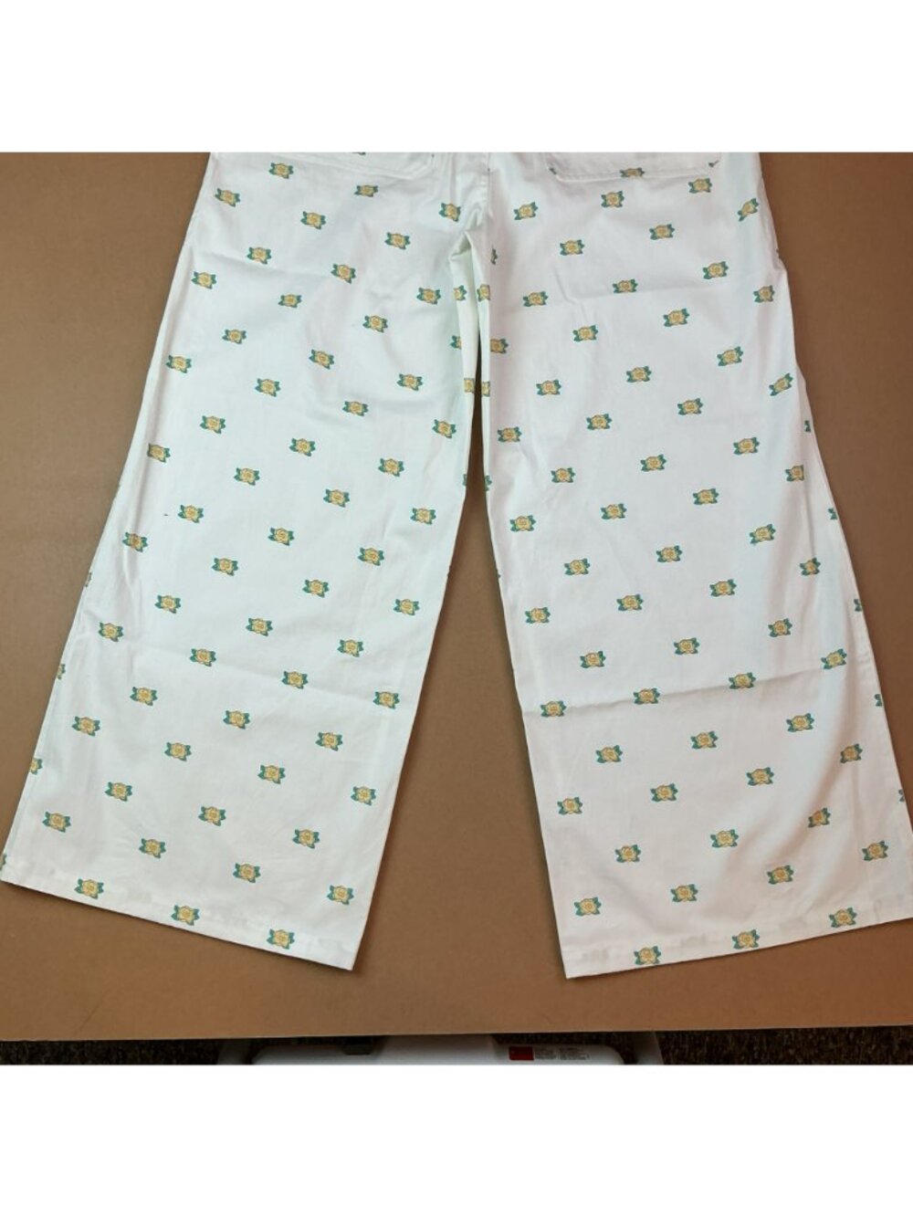 New The Tiny Big Sister Off-White Floral Print Wide-Leg 100% Cotton Pants Womens - Picture 7 of 12